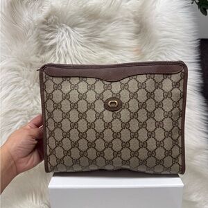 Authentic Gucci Beige and Brown Monogram Clutch